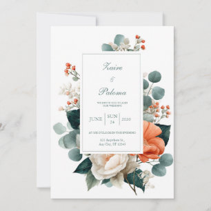 Elegant Terracotta Orange Eucalyptus Floral Invitation