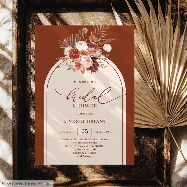 Elegant Terracotta Pampas Grass Boho Bridal Shower Invitation (Elegant Terracotta Pampas Grass Boho Bridal Shower)