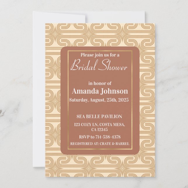 Elegant Terracotta Patterned Bridal Shower  Invitation (Front)