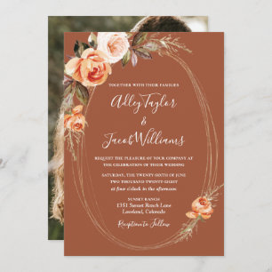 Elegant Terracotta Photo Boho Floral Wedding Invitation