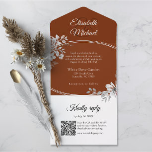 Elegant Terracotta QR Code Monogram Wedding RSVP All In One Invitation