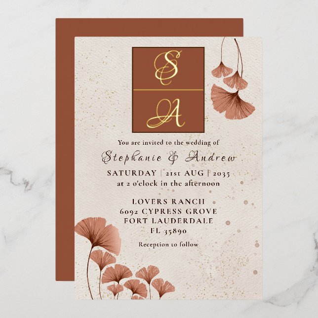 Elegant Terracotta & Real Gold Monogram Wedding  (Front/Back)