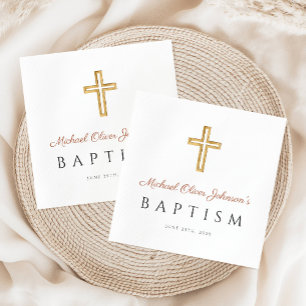 Elegant Terracotta Religious Cross Baptism Napkin