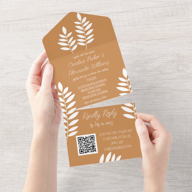 Elegant Terracotta Rust Fall Floral RSVP QR Code All In One Invitation (Tearaway)