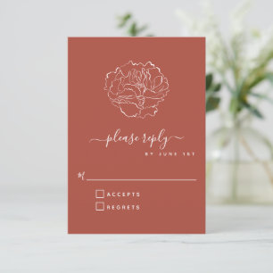 Elegant Terracotta Rust Floral Line Sketch Wedding RSVP Card