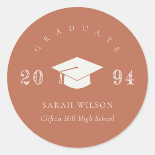 Elegant Terracotta Rust Minimal Simple Graduation Classic Round Sticker