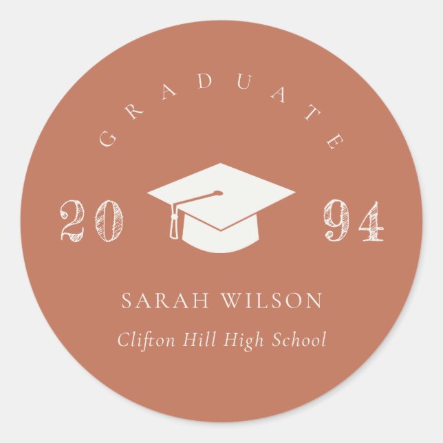 Elegant Terracotta Rust Minimal Simple Graduation Classic Round Sticker (Front)