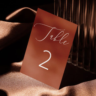 Elegant terracotta script minimalist fall wedding table number