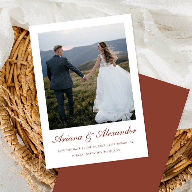 Elegant Terracotta Script Photo Wedding Save The Date (Creator Uploaded)