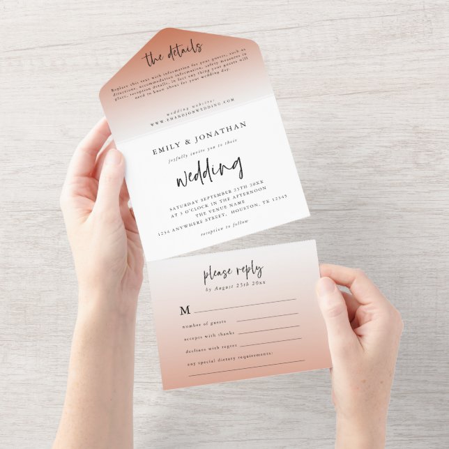 Elegant Terracotta Script Wedding All In One Invitation (Tearaway)