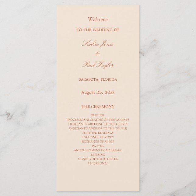 Elegant Terracotta Script Wedding Program (Front)