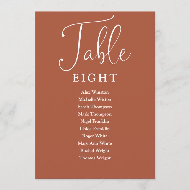Elegant Terracotta Seating Chart Table Number (Front)