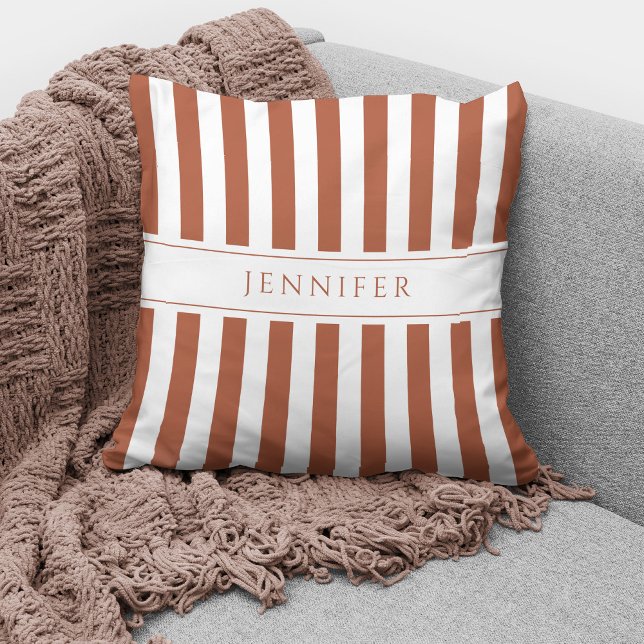 Elegant Terracotta Stripes Pattern Name Cushion (Creator Uploaded)