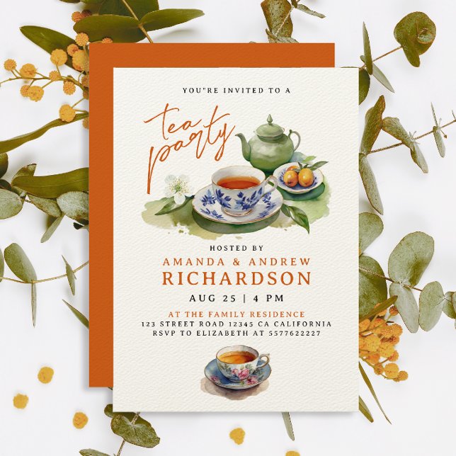 Elegant Terracotta Tea Party Friends Watercolor Invitation (Creator Uploaded)