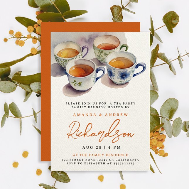 Elegant Terracotta Tea Party Reunion Watercolor Invitation (Creator Uploaded)