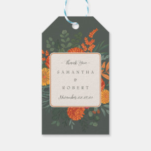 Elegant Terracotta Teal Fall Floral Border Wedding Gift Tags