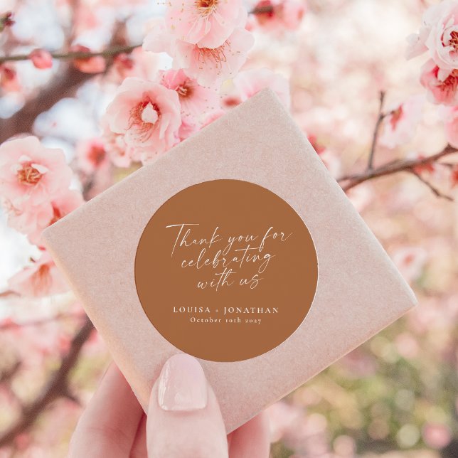 Elegant Terracotta Trendy Script Custom Thank You Classic Round Sticker (Creator Uploaded)
