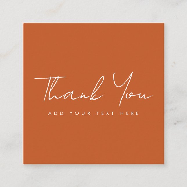 Elegant Terracotta Trendy Thank You For Your Order Square Business Card (Front)
