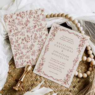 Elegant Terracotta Vintage Floral Wedding Invitation