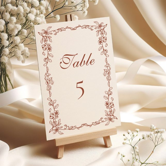 Elegant Terracotta Vintage Floral Wedding Table Number (Creator Uploaded)