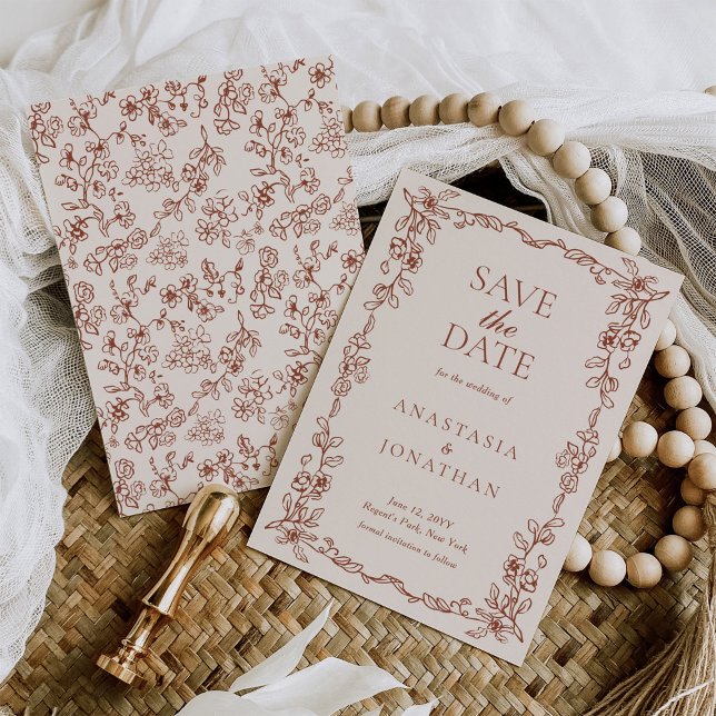 Elegant Terracotta Vintage Wedding Save The Date (Creator Uploaded)