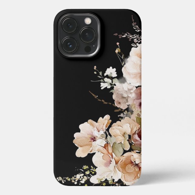 Elegant Terracotta Watercolor Floral Black iPhone Case (Back)