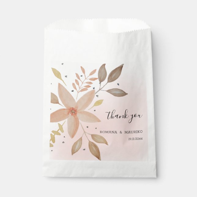 Elegant Terracotta Watercolor Floral Hand-painted Favour Bags (Front)