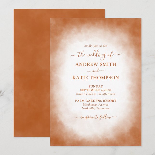 Elegant Terracotta Watercolor Minimalist Wedding Invitation (Front/Back)