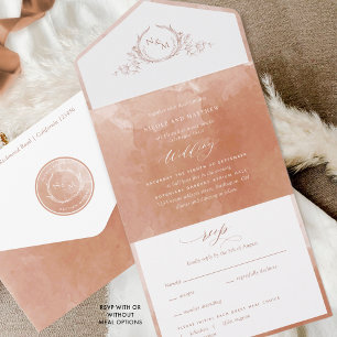 Elegant Terracotta Watercolor Monogram Wedding All In One Invitation