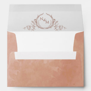 Elegant Terracotta Watercolor, Monogram Wedding Envelope