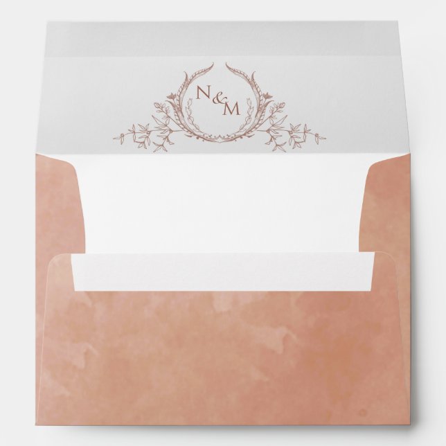 Elegant Terracotta Watercolor, Monogram Wedding Envelope (Back (Bottom))