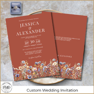 Elegant Terracotta Watercolor Wildflowers Wedding Invitation