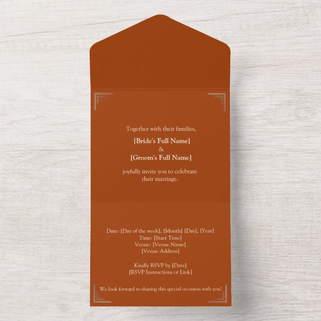 Elegant Terracotta Wedding - Customise with RSVP All In One Invitation (Inside)
