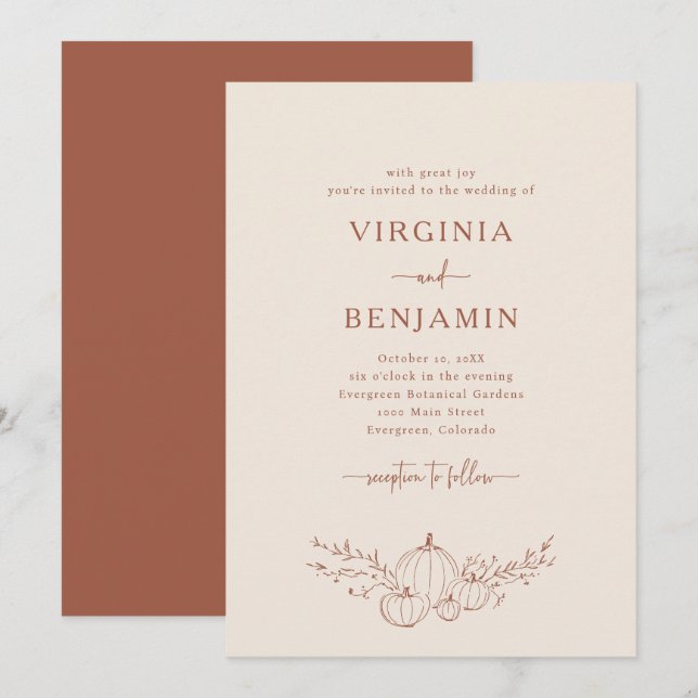 Elegant Terracotta Wedding Invitation (Front/Back)