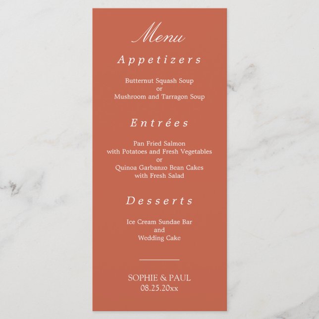 Elegant Terracotta Wedding Menu (Front)