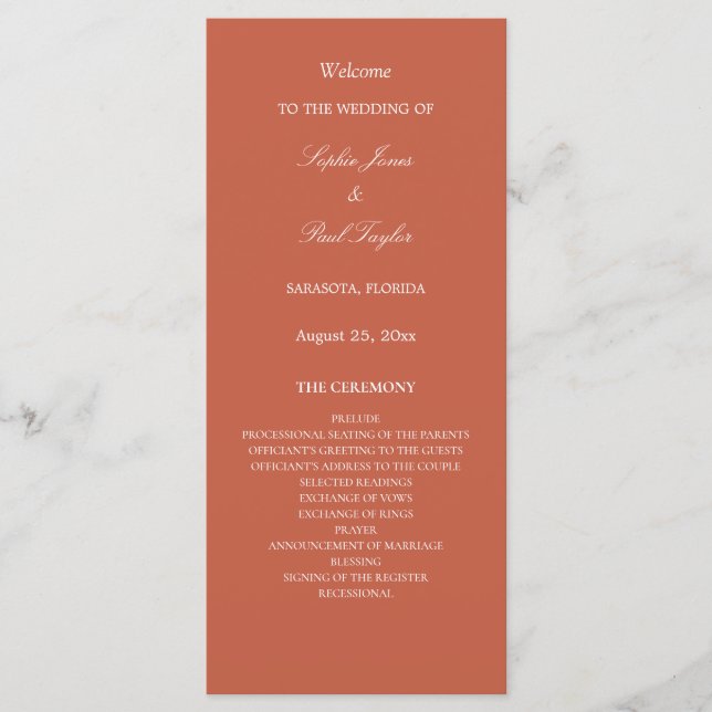 Elegant Terracotta Wedding Program (Front)