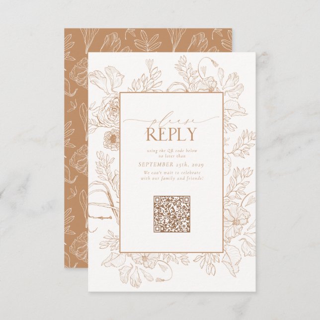 Elegant Terracotta Wedding QR Code Please Reply RSVP Card (Front/Back)