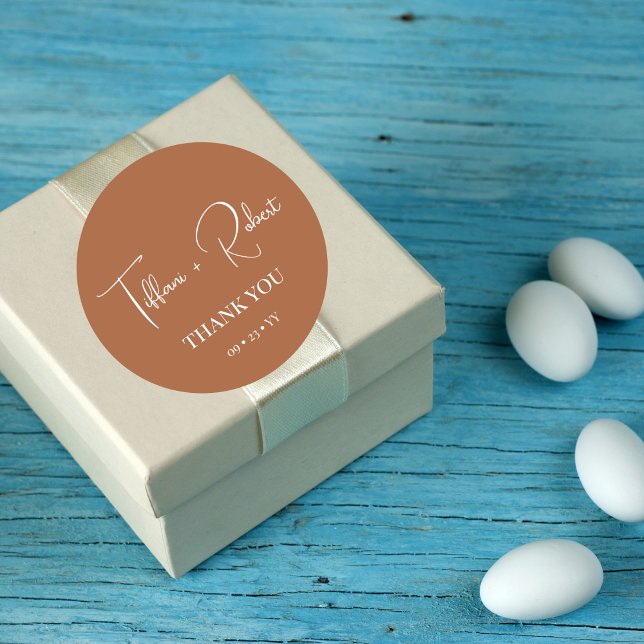 Elegant Terracotta Wedding Thank You Classic Round Sticker (Creator Uploaded)