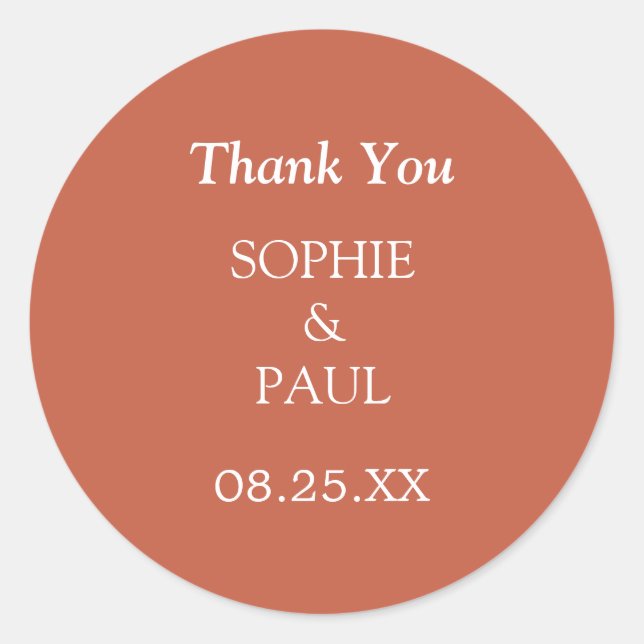 Elegant Terracotta Wedding Thank You Sticker (Front)