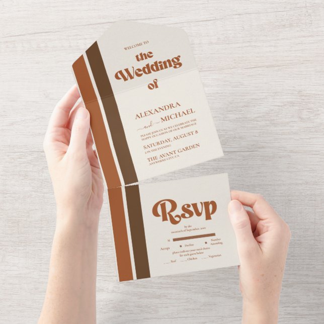 Elegant Terracotta Whimsical Wedding All In One Invitation (Tearaway)