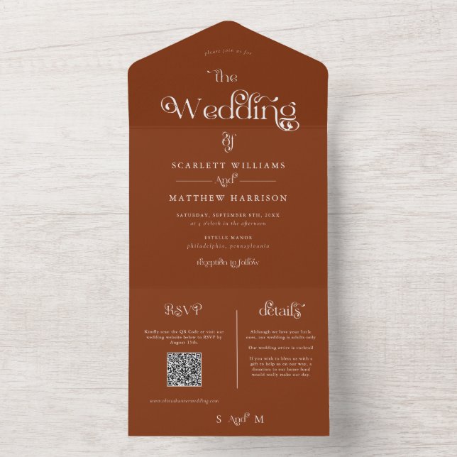 Elegant Terracotta Whimsical Wedding  All In One Invitation (Inside)