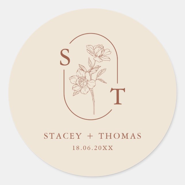 Elegant Terracotta Whimsical Wedding  Classic Round Sticker (Front)