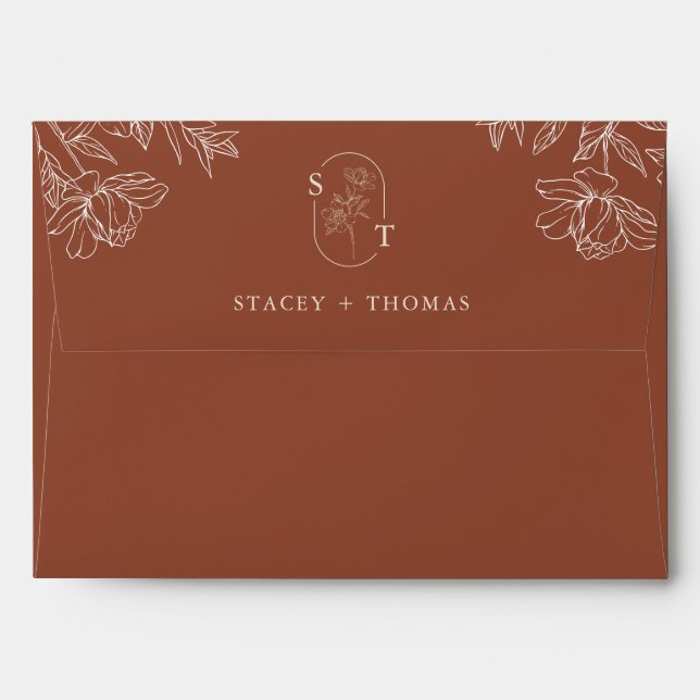 Elegant Terracotta Whimsical Wedding Envelope (Back (Top Flap))