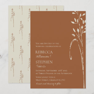 Elegant Terracotta & Wild Grass Earth Tone Wedding Invitation
