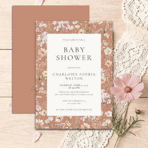 Elegant Terracotta Wildflower QR Code Baby Shower  Invitation