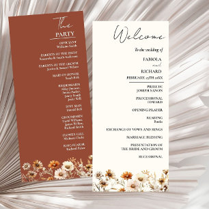 Elegant Terracotta Wildflower Wedding Program Card