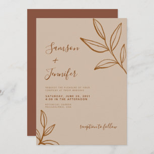 Elegant Terracotta with Leaves Boho Wedding Invitation