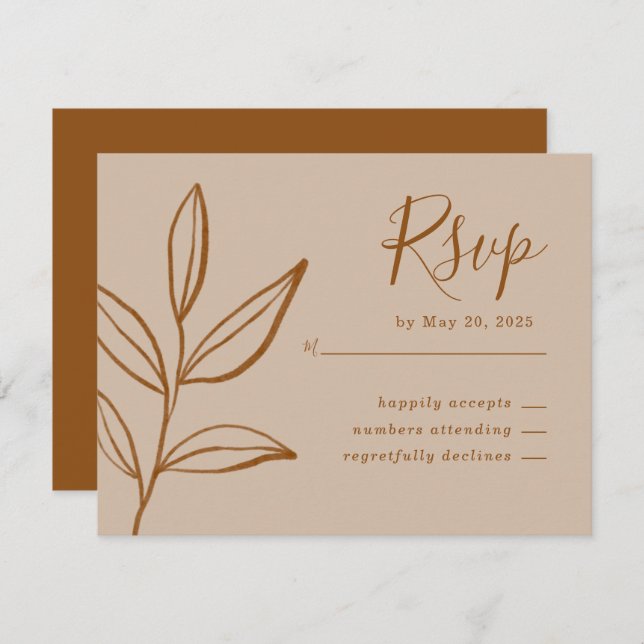 Elegant Terracotta with Leaves Boho Wedding RSVP Enclosure Card (Front/Back)