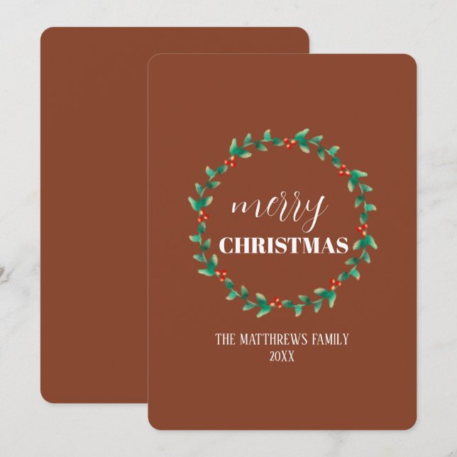 Elegant Terracotta Wreath Merry Christmas Family  Holiday Card (Front/Back)