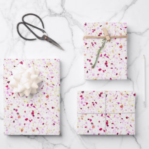 Elegant Terrazzo Retro Red Purple White Pattern Wrapping Paper Sheet
